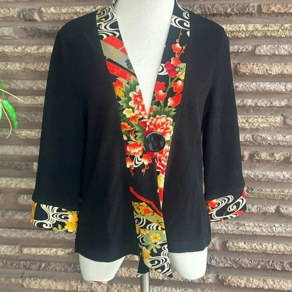 Soft Surroundings  Asian Inspired Art to Wear Kimono Style Cardigan Sweater - Picture 2 of 8